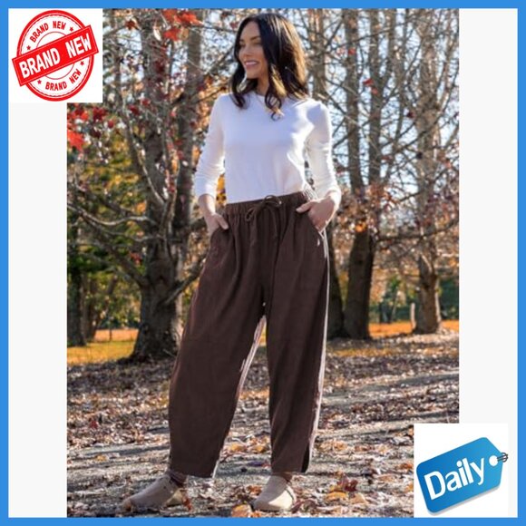 Corduroy Harem Pants Elastic Waist Wide Leg Loose Fit Casual Trousers - Picture 2 of 7